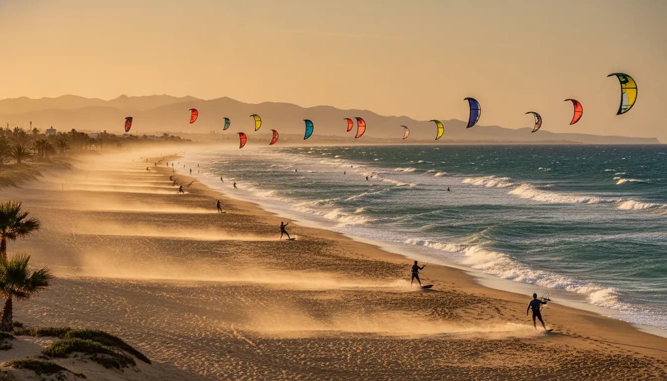 Playa de Tarifa con kitesurf al fondo